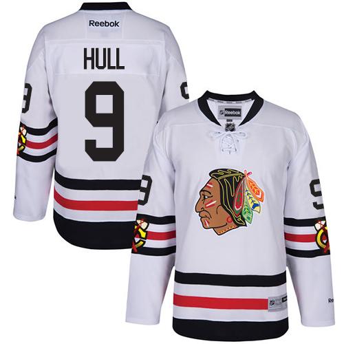 Blackhawks #9 Bobby Hull White Winter Classic Stitched NHL Jersey - Click Image to Close